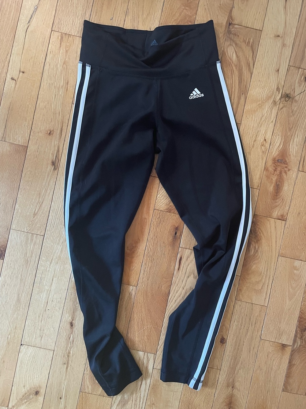 Adidas women’s Black Leggings with White Stripe